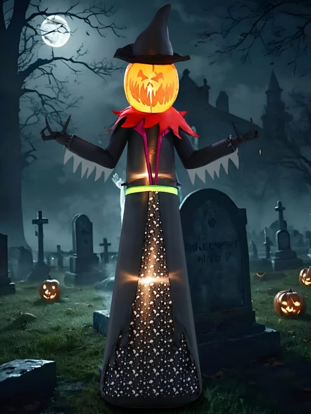 Halloween Inflatable 9FT Giant Pumpkin Witch Outdoor Decorations